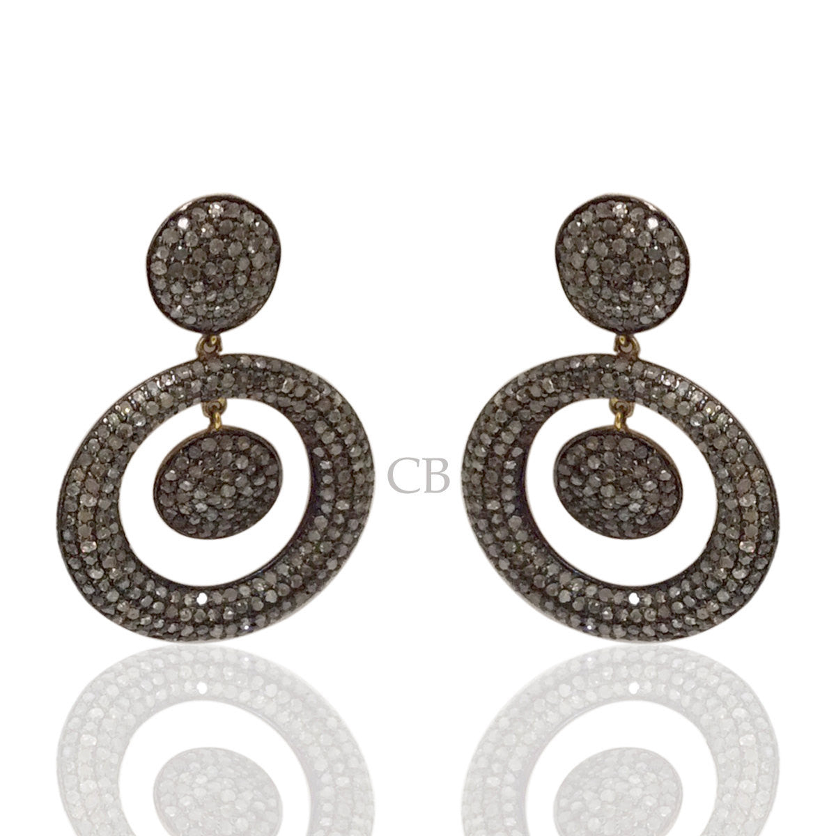 Diamond and Silver Black Rhodium Finish Earrings