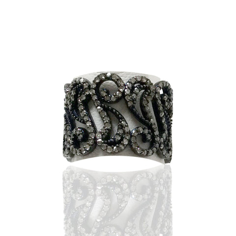 Diamond and Silver Black Rhodium Finish Rings