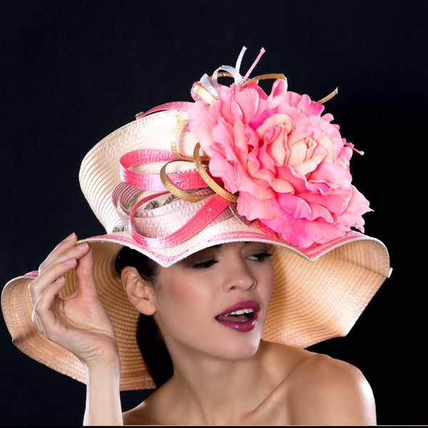 Kentucky derby style fashion hat with x large flowers Shenor Collections