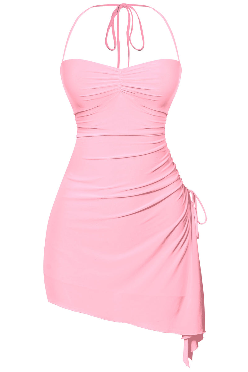 Halter A-Line Mini Dress Pink