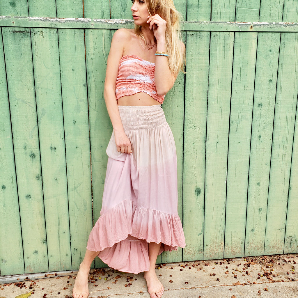 Ruffle Bottom Maxi Skirt Aqua
