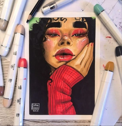Picture of girl with red and black markers