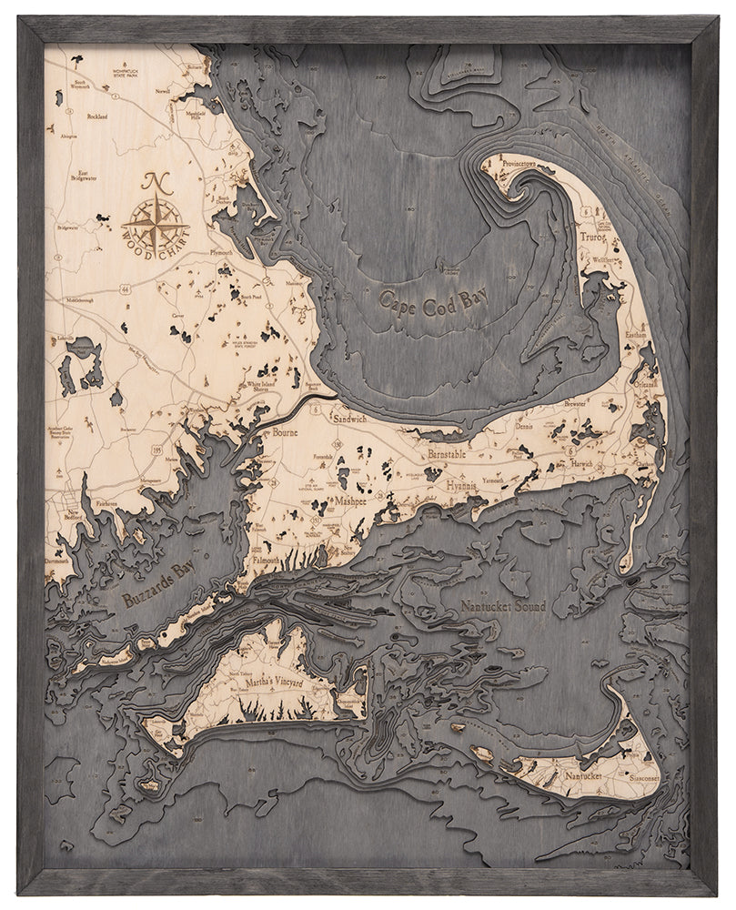 Cape Cod Wood Map Cape Cod, Massachusetts 3-D Nautical Wood Chart, Large, 24.5" X 31" –  Woodchart