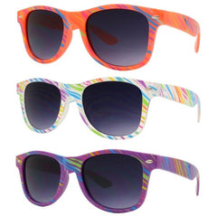4567-9 kids plastic sunglasses in orange, rainbow, and purple