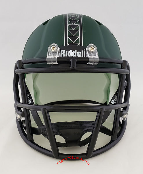 matte green football helmet