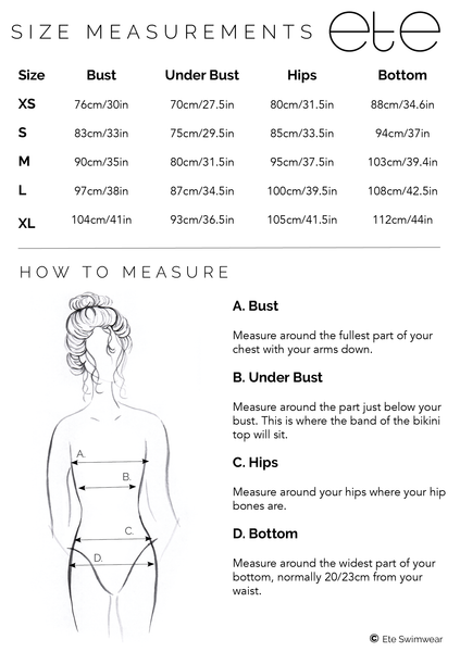 Ete Swimwear size guide