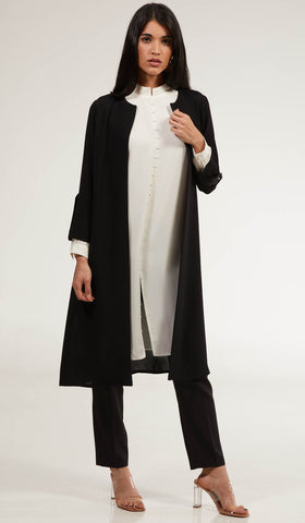 Ava Dressy Long Open Front Jacket - Black