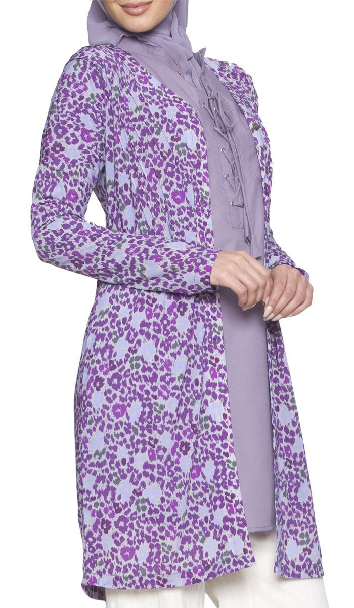Adair Light Longline Modest Stretch Cardigan Jacket - Purple