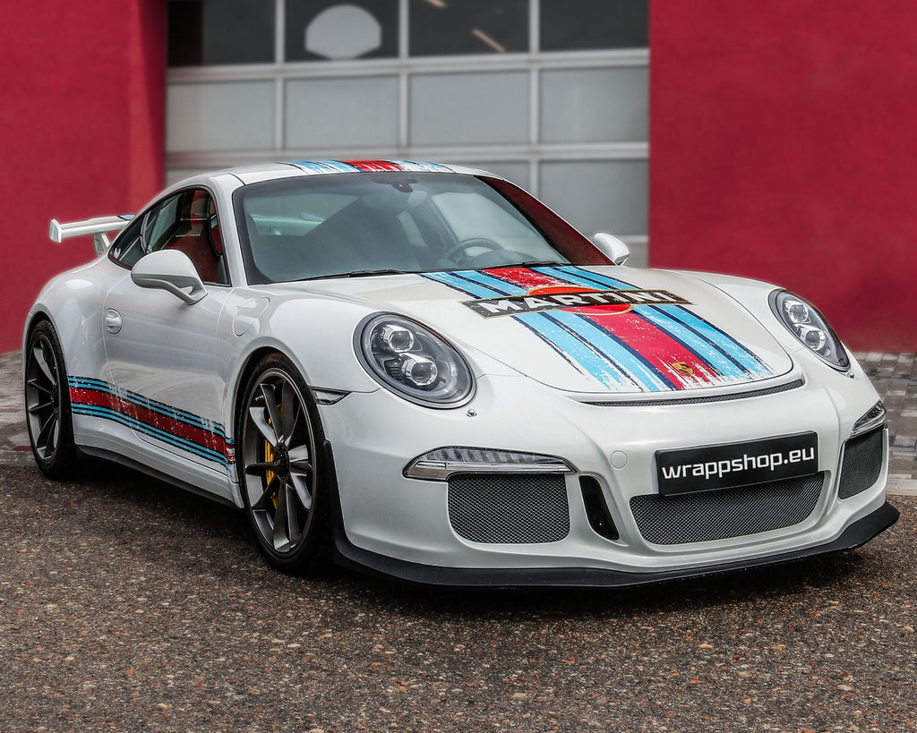 Scratched Martini Racing Stripes Finished Product Look on a Porsche