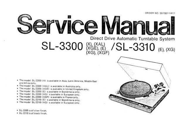 TECHNICS SL-3300 SL-3310 DIRECT DRIVE AUTOMATIC TURNTABLE SYSTEM SERVI