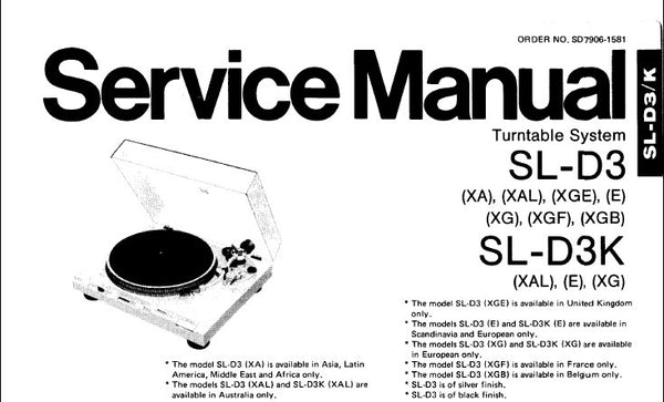TECHNICS SL-D3 SL-D3K TURNTABLE SYSTEM SERVICE MANUAL INC BLK DIAG SCH