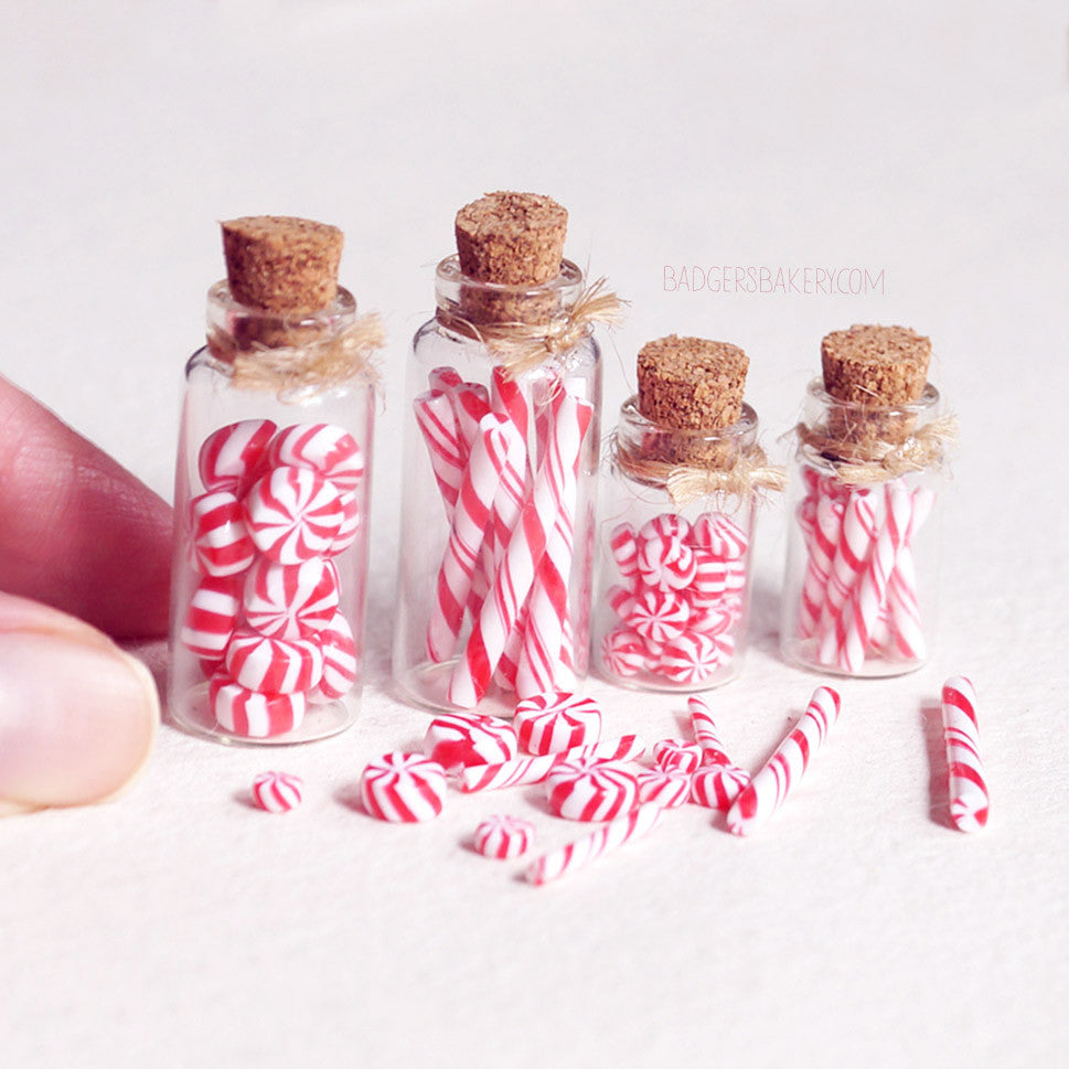 12pc Tiny Bottle w/ miniature dollhouse Christmas Peppermint Candy small food NW