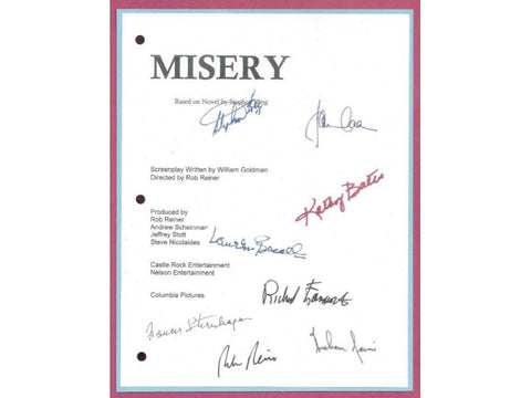 Misery Movie Script Signed Screenplay Autographed: Rob Reiner, James Caan, Stephen King, Kathy Bates, Richard Farnsworth, Lauren Bacall