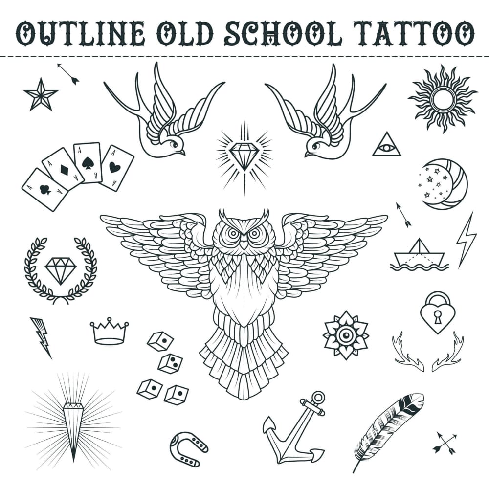 Old School Outline Tattoo Temporary Tattoo | EasyTatt™