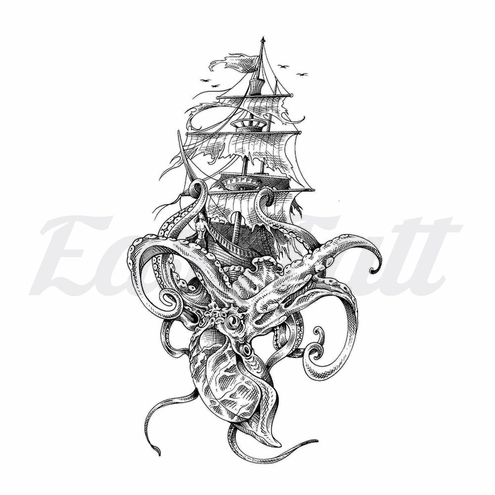 octopus and ship tattoo drawings