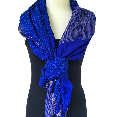 Cobalt silk bandhani scarf - Pallu Design