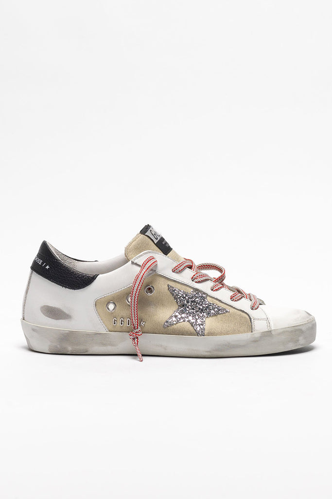 canvas superstar sneakers in leather with glittery star