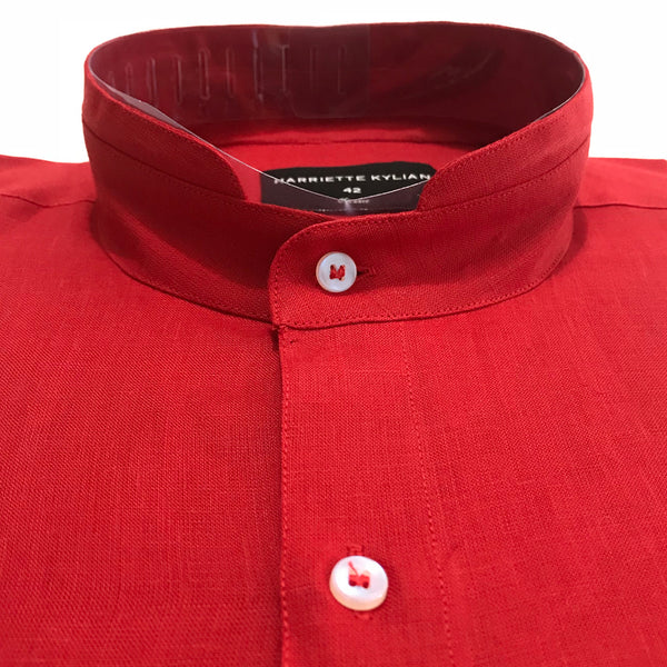 The Mandarin Classic Fit 100% Linen Red Shirt