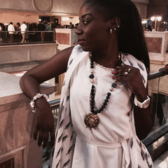 StyleAura - Blue Onyx with Turkish Beads and Meenakari Kundan Reversable Pendant - Model; Omega Mboyo Nsongo Samira
