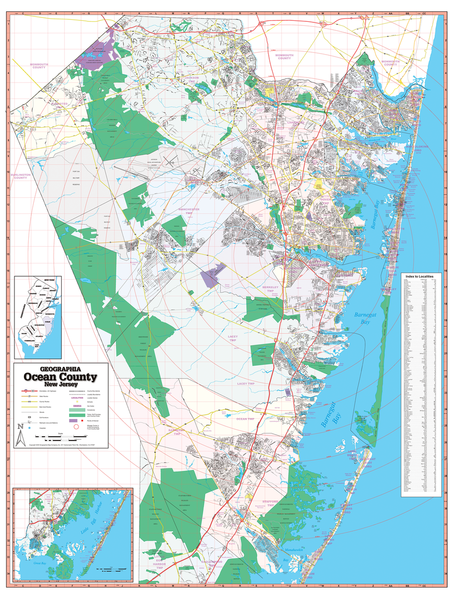 Ocean County Zip Code Map Ocean County, Nj Wall Map - Large Laminated