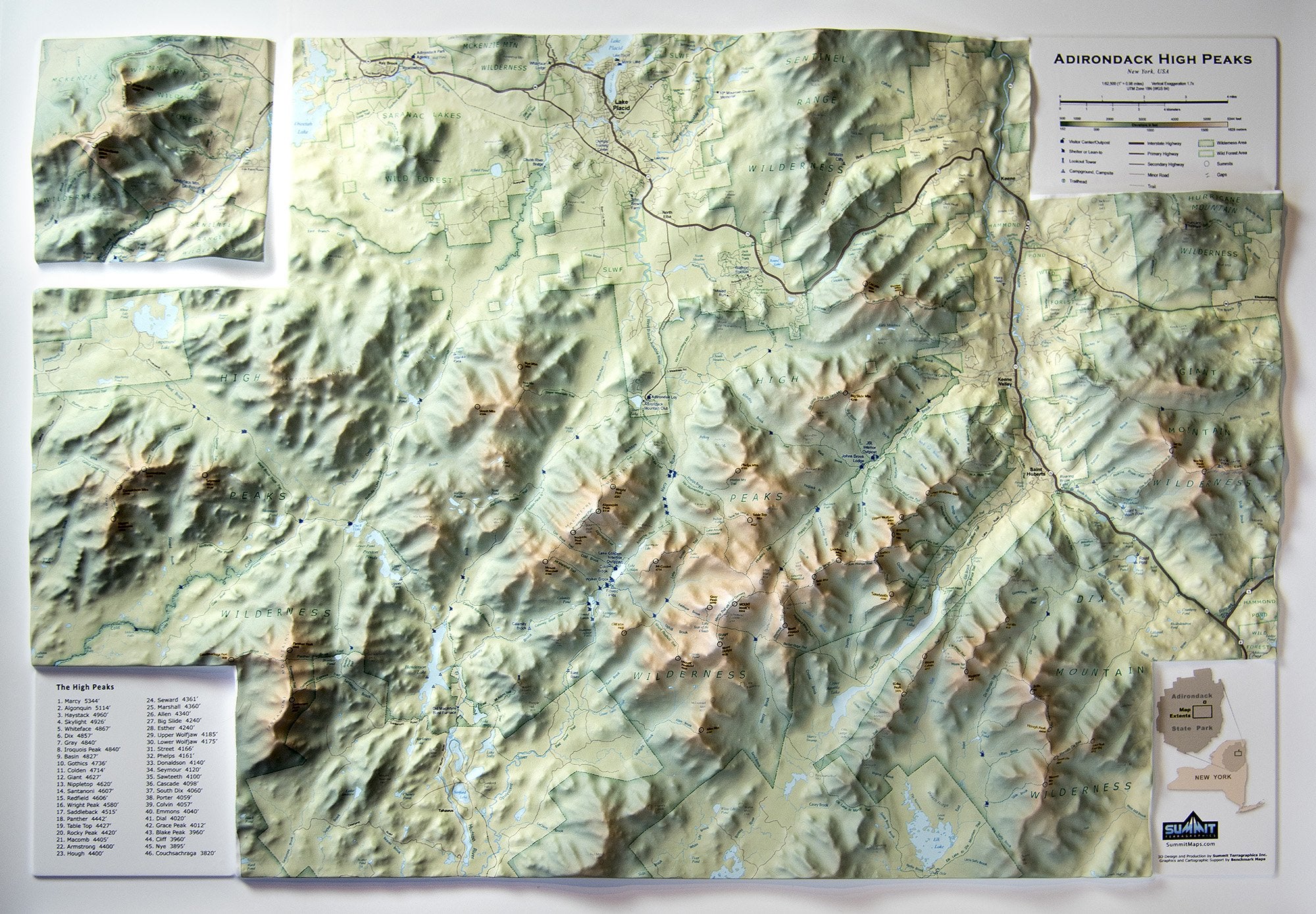 Adirondack High Peaks Three Dimensional 3d Raised Relief Map Geomart 8114