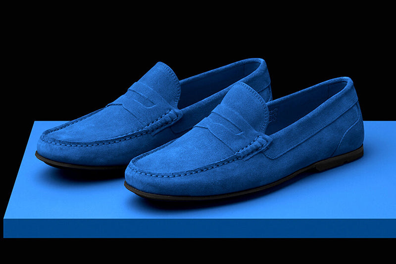 blue suede driving shoes