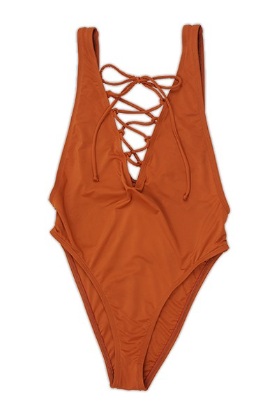 rust colored one piece swimsuit