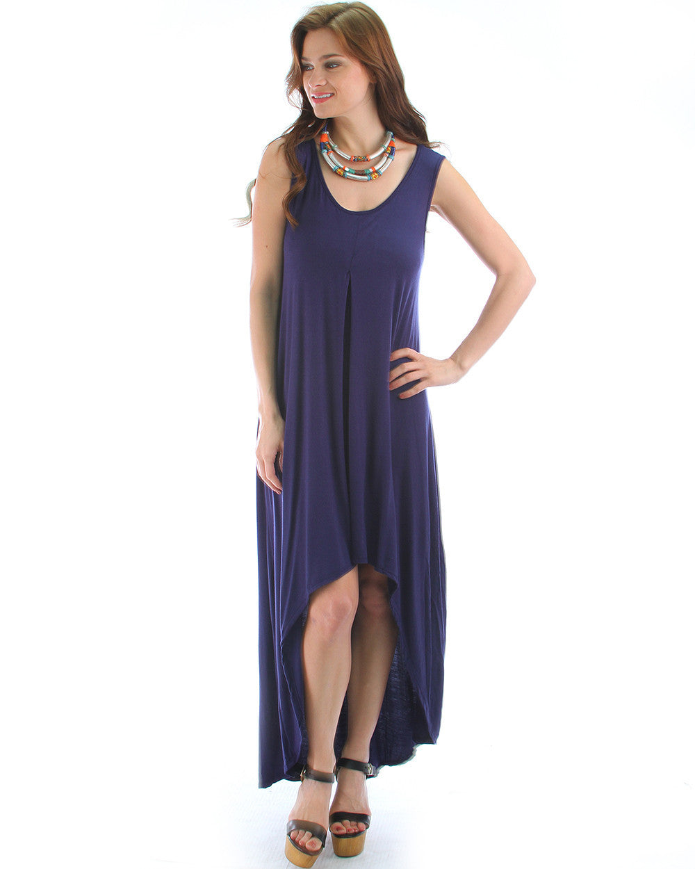 Free Style Hi-Low Maxi Dress In Navy