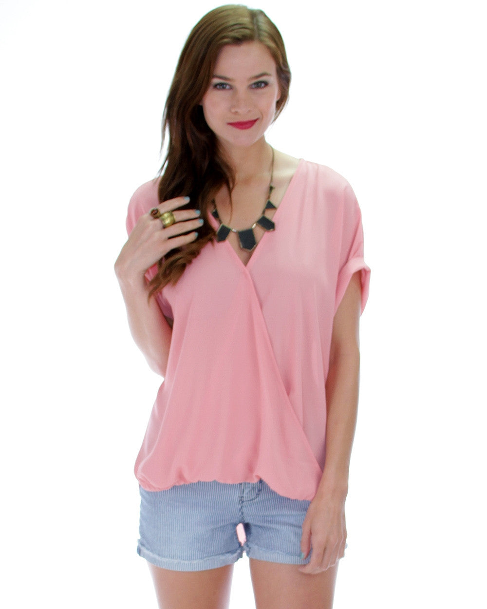 Wrap Star Hi-Low Blouse In Rose