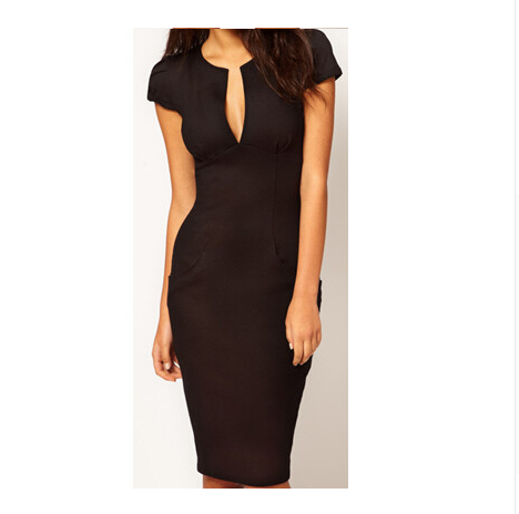 black v neck work dress