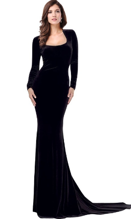 long black elegant dress with sleeves