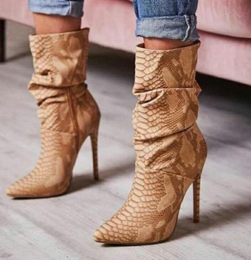 snakeskin pointed toe boots