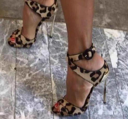 animal print ankle strap heels