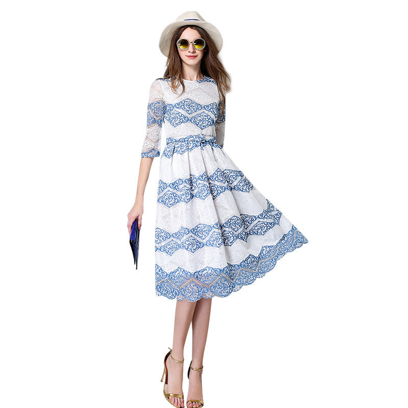 Women's Printing Lace Long Dress