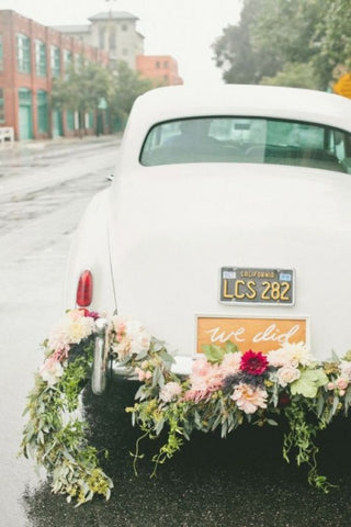 Just married getaway car flower