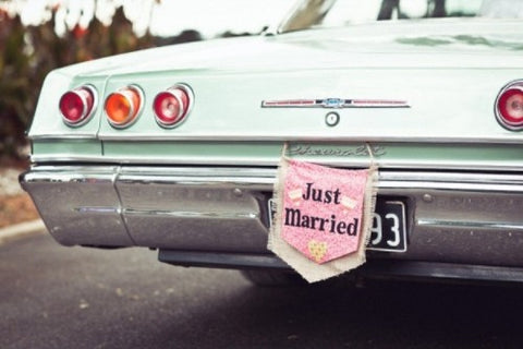 Just married sign for wedding car