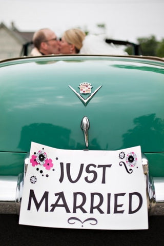 Just married sign for wedding car
