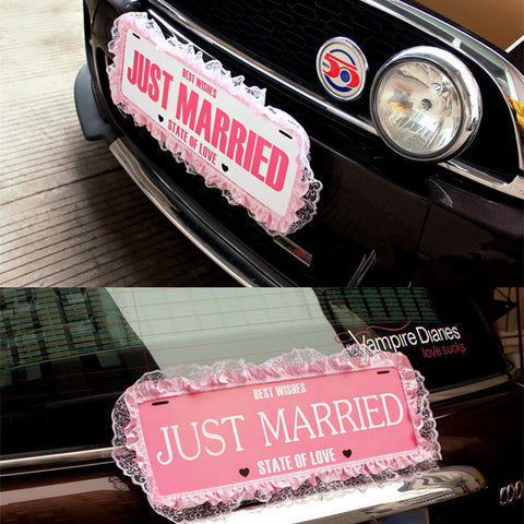 just married license plate wedding car