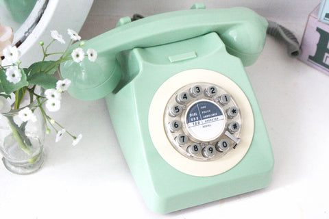 Mint green rotary dial phone contact The Milk Moustache Princeton, Illinois