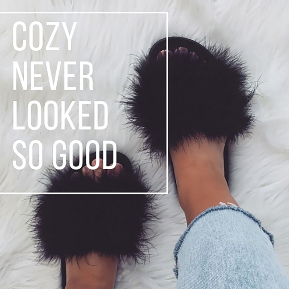 real faux fur slides