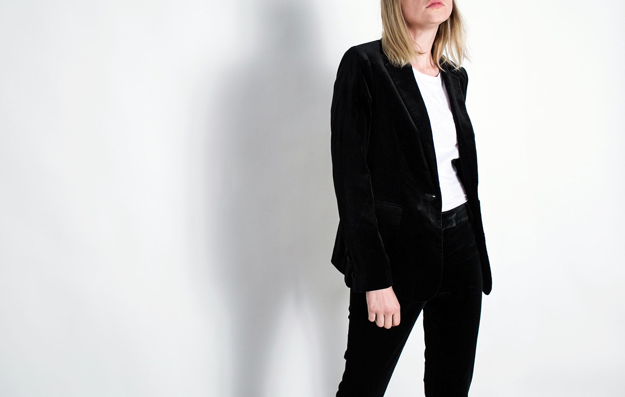 Frame denim velvet on trend minimalist suit from The UNDONE