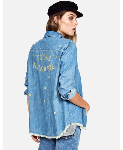 Lauren Moshi Sloane It's Only Rock N Roll Denim Shirt