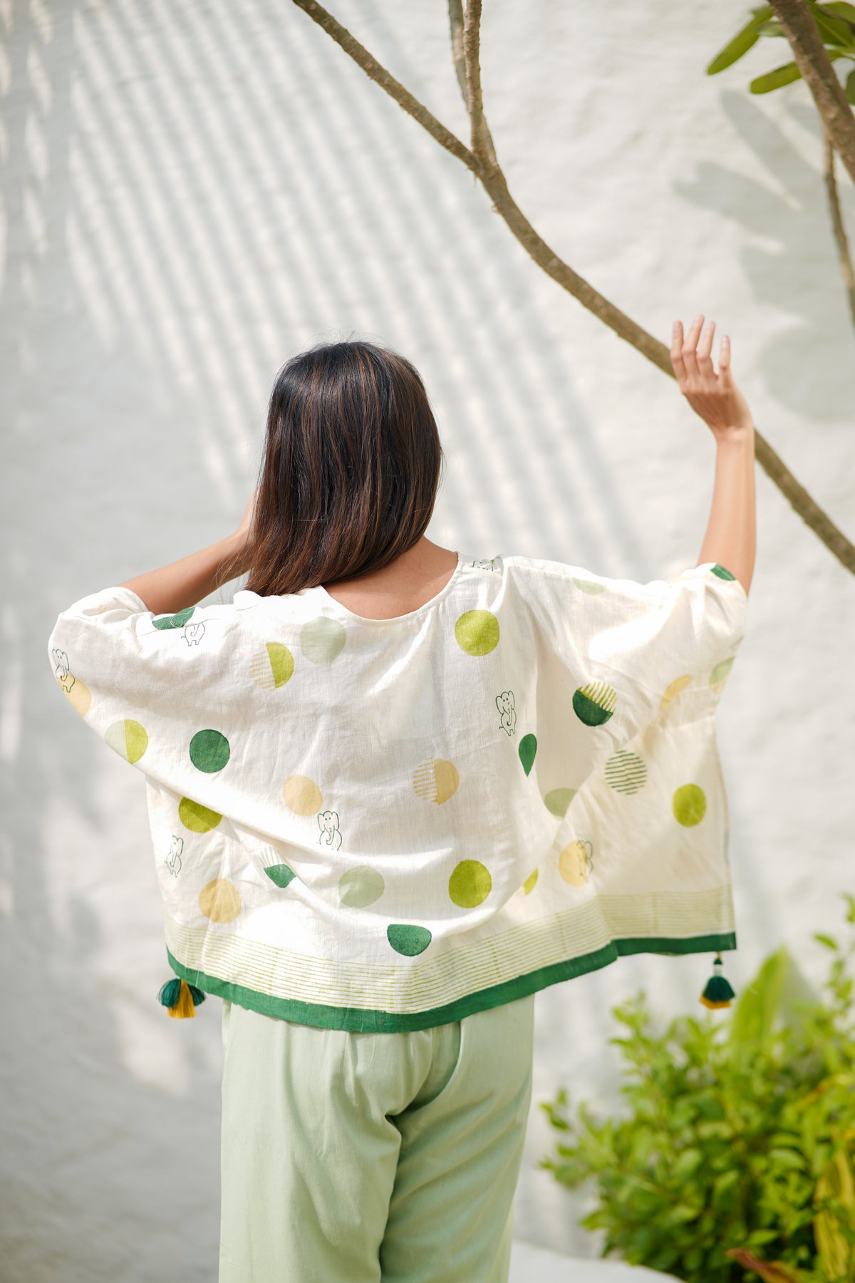 Kaftan Top- Green Polkadots