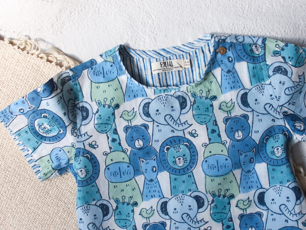 KIDS ANIMAL SAFARI COTTON TOP & SHORT SET