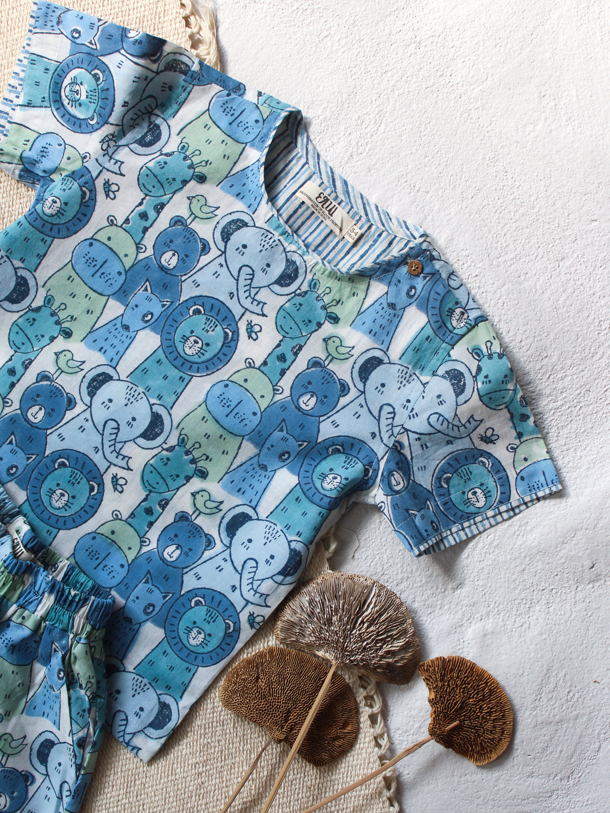 KIDS ANIMAL SAFARI COTTON TOP & SHORT SET