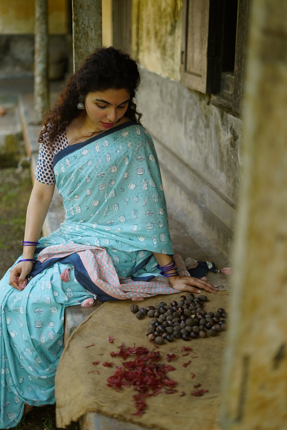 MINTY COFFEE DELIGHT - Mul Cotton Saree