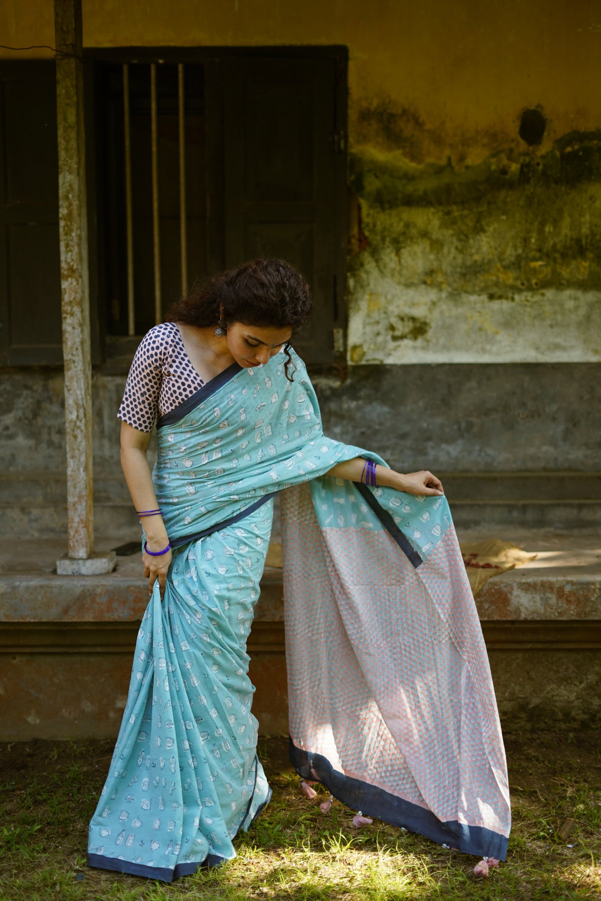 MINTY COFFEE DELIGHT - Mul Cotton Saree