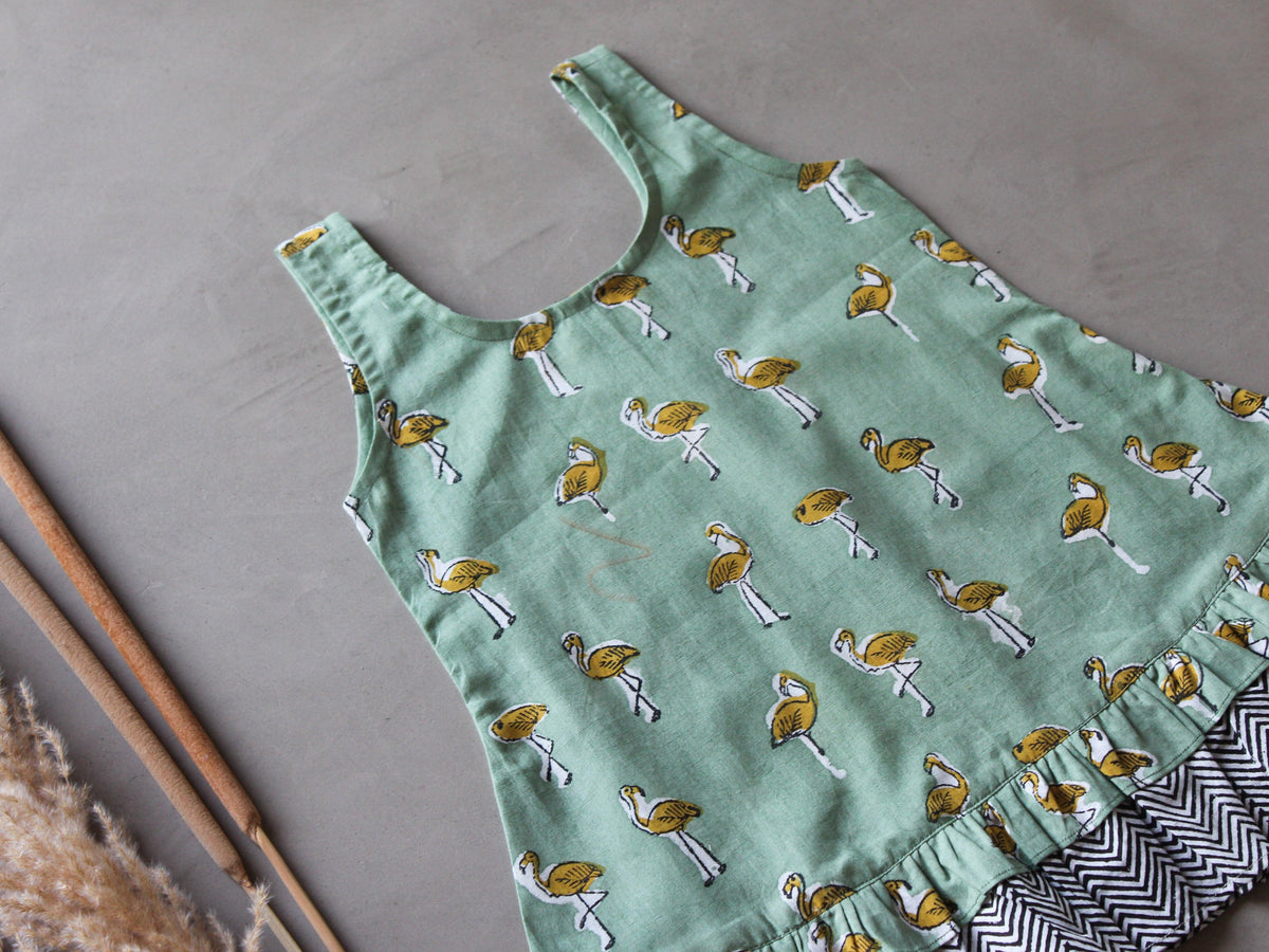 Pistachio Flamingo Frill Dress - CHHAPA