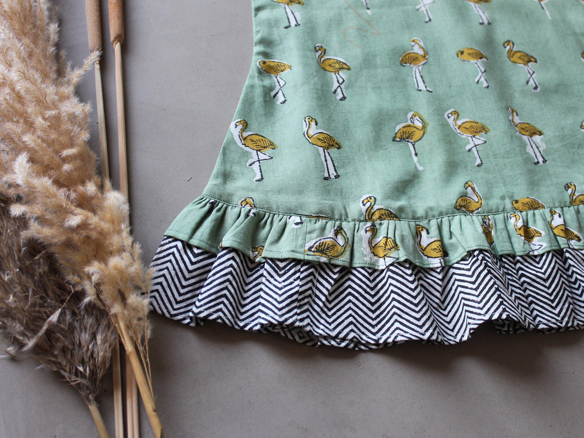 Pistachio Flamingo Frill Dress - CHHAPA