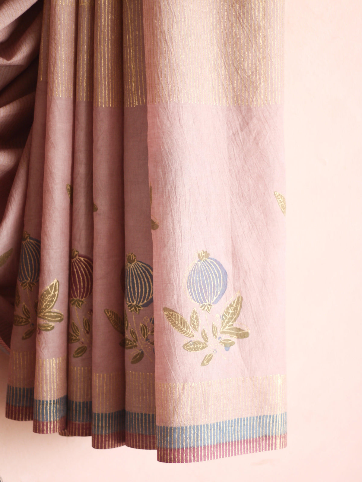 SAREE -Gold Foil Printed Rose Pink Saree - CHHAPA